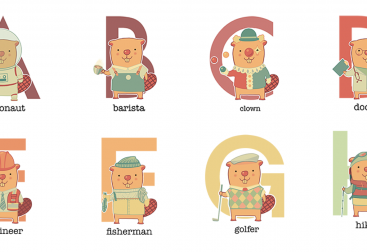 Illustration for Alphabet education with hand drawn digital artwork of beavers.