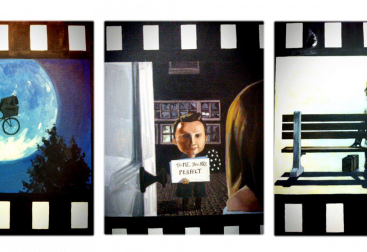 E.T., Love Actually and Forrest Gump poster work done with acrylic paint